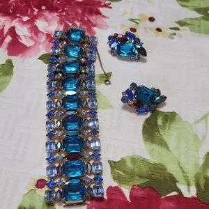 Vintage Blue Gemstone Bracelet and Earring Set